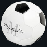 Presente personalizado de bola de futebol monogram<br><div class="desc">Presente personalizado de bola de futebol monograma para crianças e adultos. Design monograma com tipografia elegante. Adicione seu próprio nome, citação ou monograma. Faça sua própria bola para homens, mulheres e crianças. Legal ideia de presente de aniversário para rapazes e raparigas que adoram jogar futebol. Também é bom como obrigado...</div>