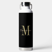 Presente Personalizado do Monograma Preto e Dourad