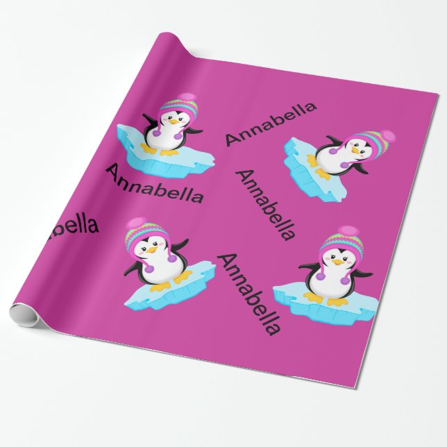 Presente Pinguim no papel de envolvimento personalizado (Desenrolado)