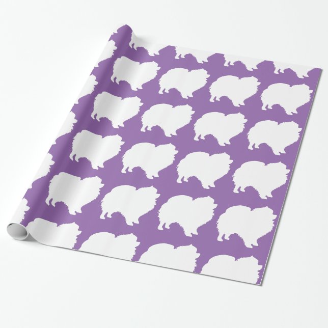 Presente Pomerânia de papel branco de silhueta roxo (Desenrolado)