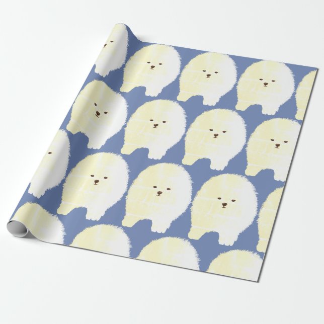 Presente Pomeranian, papel de envolvimento bonito do cão de (Desenrolado)