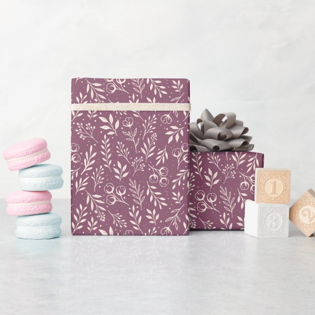 Presente Prato Botânico Muted Plum - Roll de Papel Embalado (Chá de bebê)