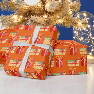 Presente Presentes de Natal Vermelho e Amarelo Papel de Enr