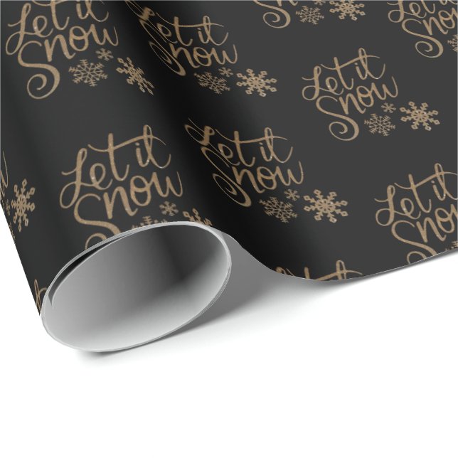 Presente Preto| Deixar Nevar Papel De Embalagem De Natal (Ponta do rolo)