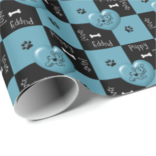 Presente Puppy Lover Verifica PAPEL DE EMBALAGEM Azul 02-GI