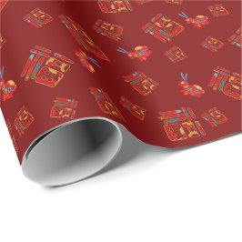 Presente Red New Year 福 fu bênção Papel de embrulhamento de