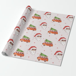 Presente retro sinal de paz Papais noeis embrulhando papel