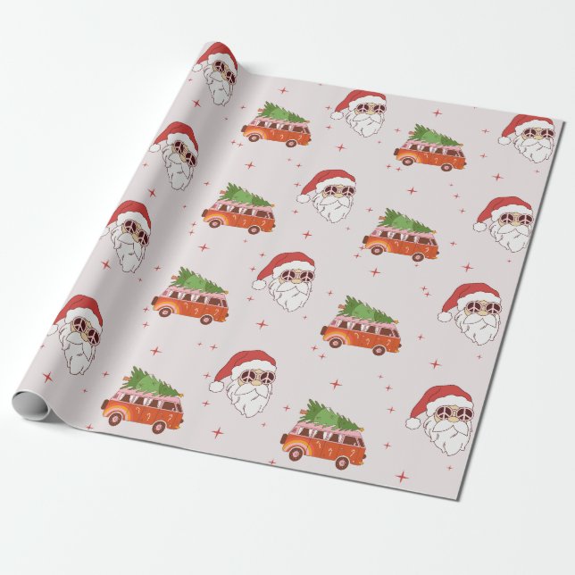 Presente retro sinal de paz Papais noeis embrulhando papel (Desenrolado)