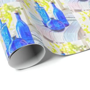 Presente Rich Blue Glass Botles Papel de enrolamento de pad