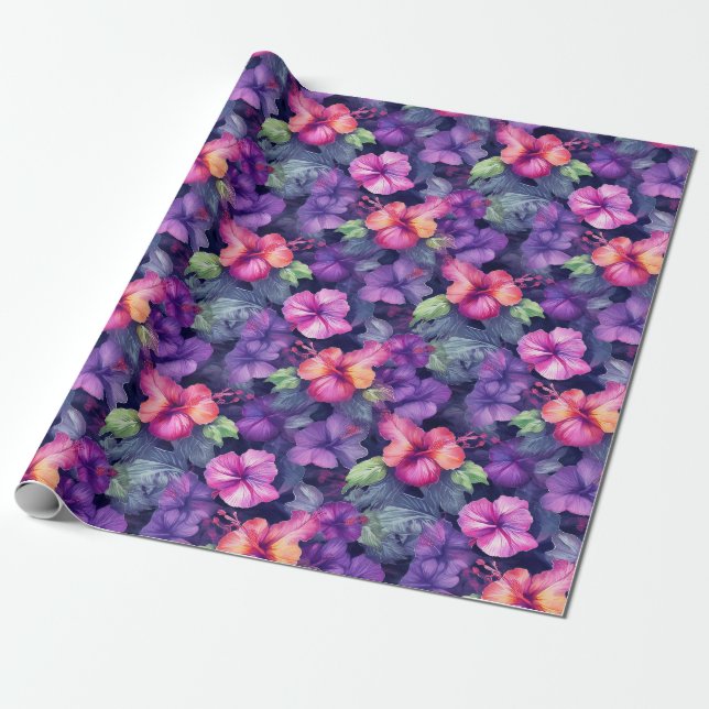 Presente Rolha de Papel de Embalagem em Hibiscus (Escuro I) (Desenrolado)