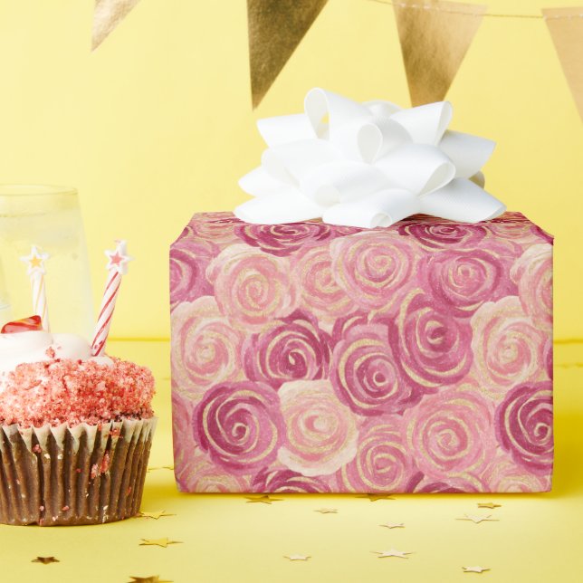 Presente Roll de papel de enrolamento de Impressão com Rosa (Festa de aniversário)