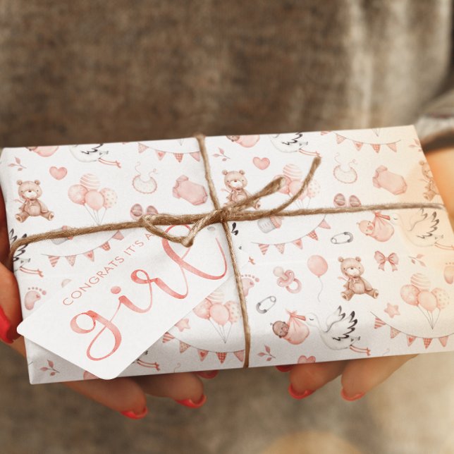 Presente Rolos de papel de enrolamento grande do chá de fra (Congratulate the new parents with this cute baby girl wrapping paper sheets! Matching tag available!)