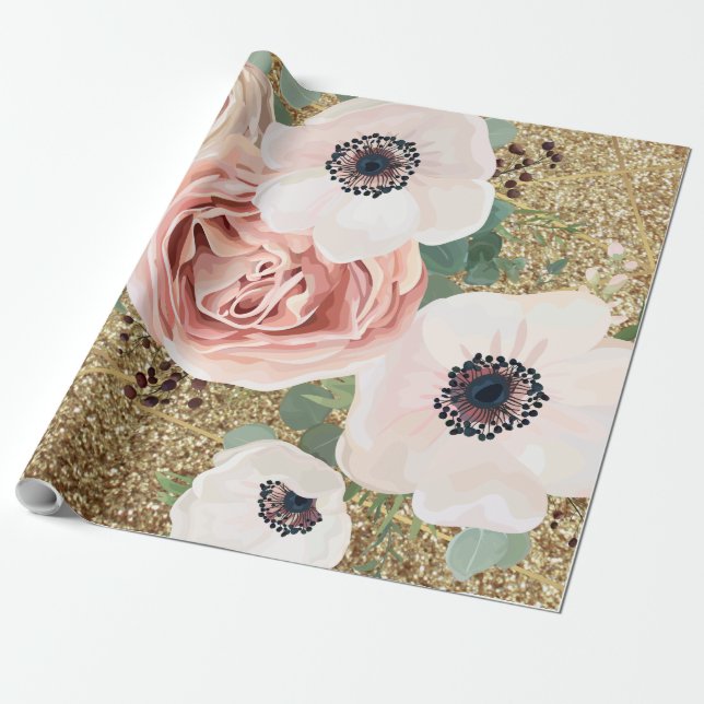 Presente rosa de jardim geométrico com rolo de papel de 60  (Desenrolado)