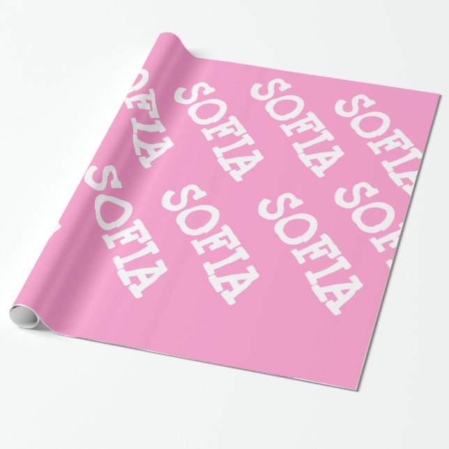 Presente Rosa e papel de envolvimento personalizado branco (Desenrolado)