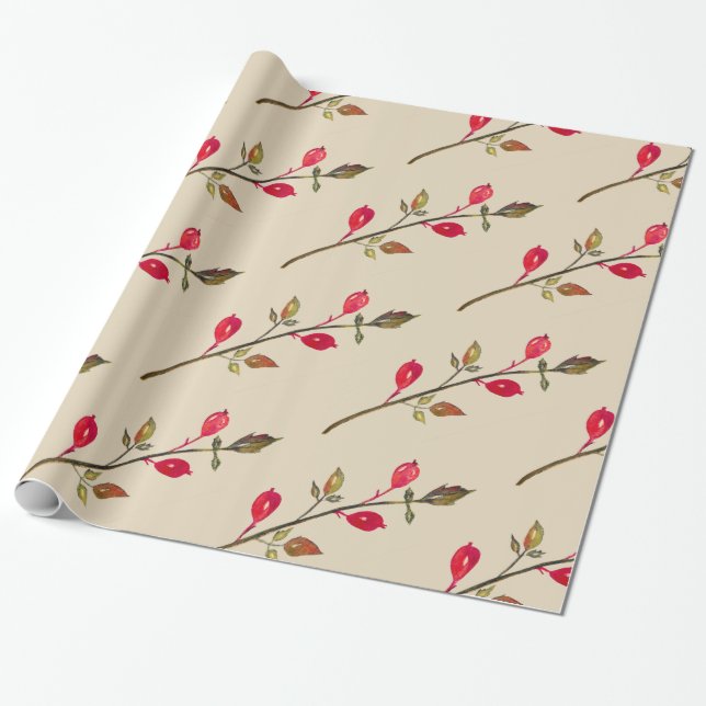 Presente Rosa, Herbs Desenhando Papel de Embalagem (Desenrolado)