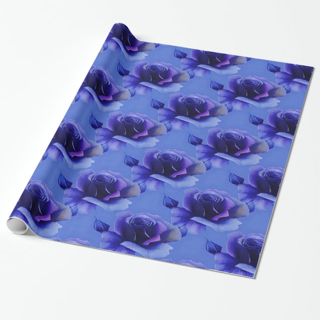 Presente Rosas Azuis - Papel de empacotamento de padrão flo (Desenrolado)