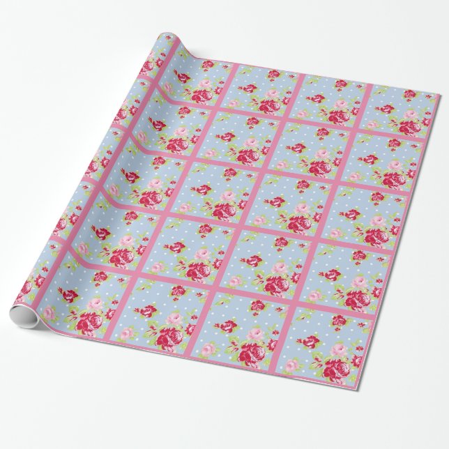Presente Rosas no papel de enrolamento azul (Desenrolado)