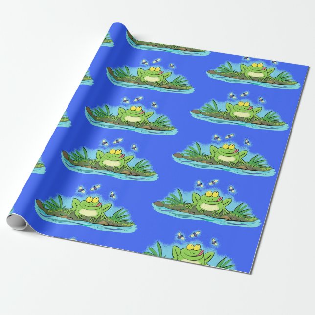Presente Sapo verde e papel de embalagem de cartoon de mosc (Desenrolado)