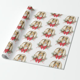 Presente Sheltie Wood Slice Papel de Moldagem de Natal