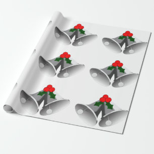 Presente Sinos de prata e papel de enrolamento de Holly