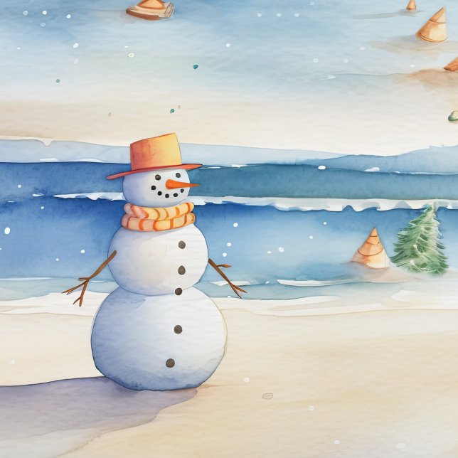 Presente Snowman Sobre O Papel De Arrastamento Na Praia (Criador carregado)
