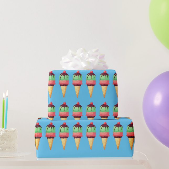 Presente Sorvete Cones - Papel de empacotamento de padrão (Presentes para festas)