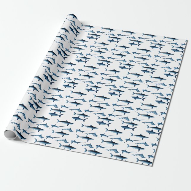 Presente Tema Costeiro do Tubarão - Papel de Tecido Azul de (Desenrolado)