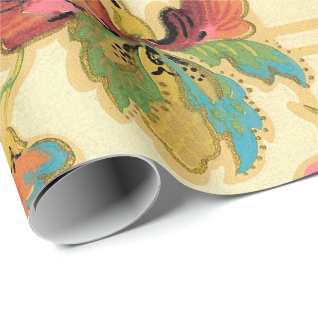 Presente Teste padrão alaranjado do papel de parede floral (Ponta do rolo)