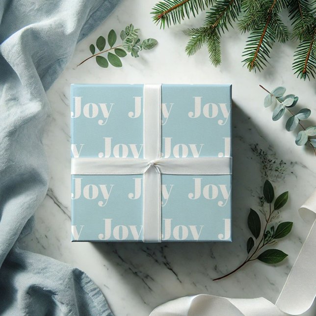 Presente Tipografia da Joia de Papel Feriado Azul (Christmas wrapping paper blue Joy pattern)