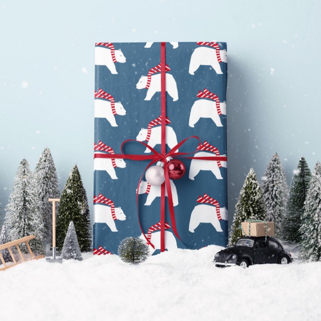 Presente Ursos Polares Do Mod- Marinho- Papel De Mola De Na ("Modern Polar Bears" in navy for all your holiday gift wrapping needs. By Clearlytangled Studio.)