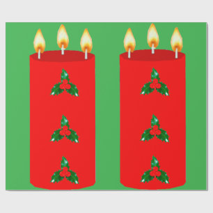 Presente Vela Vermelha Com Papel De Embalagem Holly Green