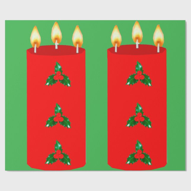 Presente Vela Vermelha Com Papel De Embalagem Holly Green (Aberto)