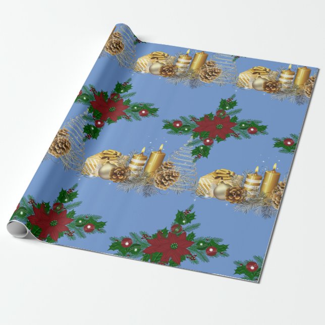 Presente Velas Douradas de Papel de Embalagem de Natal (Desenrolado)