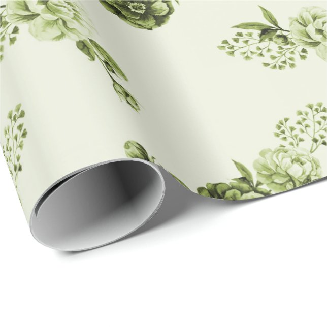Presente Verde| Papel De Lavagem De Flores Elegantes (Ponta do rolo)