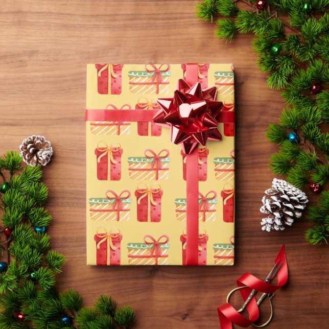Presente Vermelho, Natal Amarelo Oferece Papel de Embalagem (Presente de Natal)