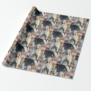 Presente Vintage Floral Virgem Mary Gift Papel De Embalagem
