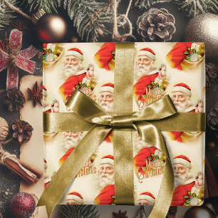 Presente Vintage Papai Noel Feliz Papel de Molho de Natal