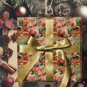 Presente Vintage Papai Noel Feliz Papel de Molho de Natal
