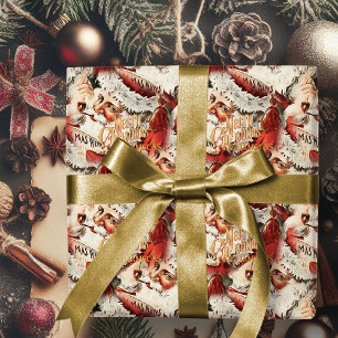 Presente Vintage Papai Noel Feliz Papel de Molho de Natal