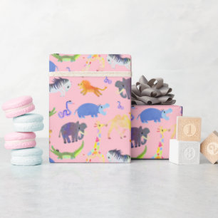 Presente Wild Safari em Papel de Embalagem Rosa