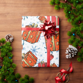 Presente Xmas Scandi Snowflakes Vermelho Pacotes Papel de E