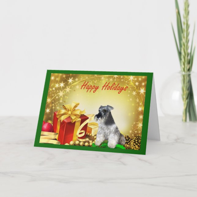 Presentes do cartão de Natal do Schnauzer diminuto (Frente)