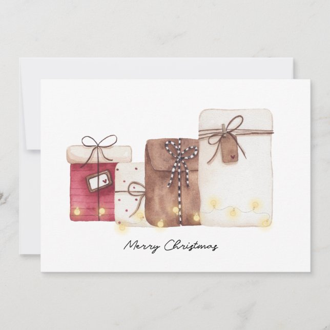 Presentes e luzes de cartão de Natal (Frente)