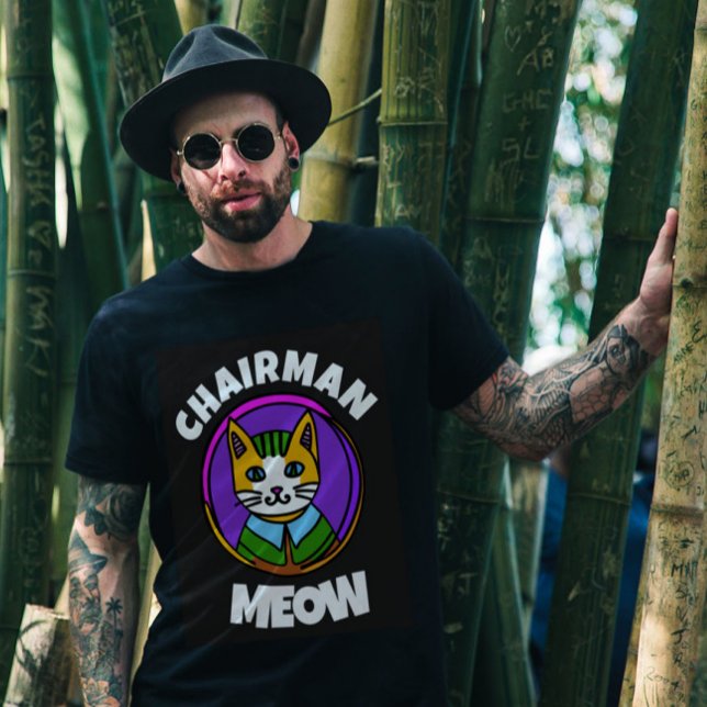 PRESIDENTE MEOW Cat T-shirts em preto para caras d (Criador carregado)