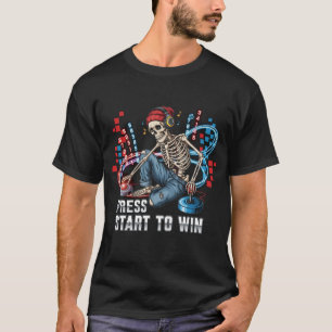 Pressione Start To Win Skeleton Gamer T-Shirt   En