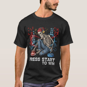 Pressione Start To Win Skeleton Gamer T-Shirt   En