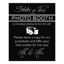 Pressione um sinal de booth de fotos em preto