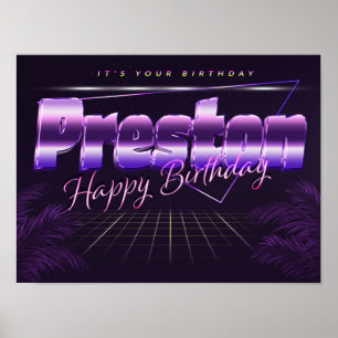 Preston Name Vorname lila retro Poster Geburtstag