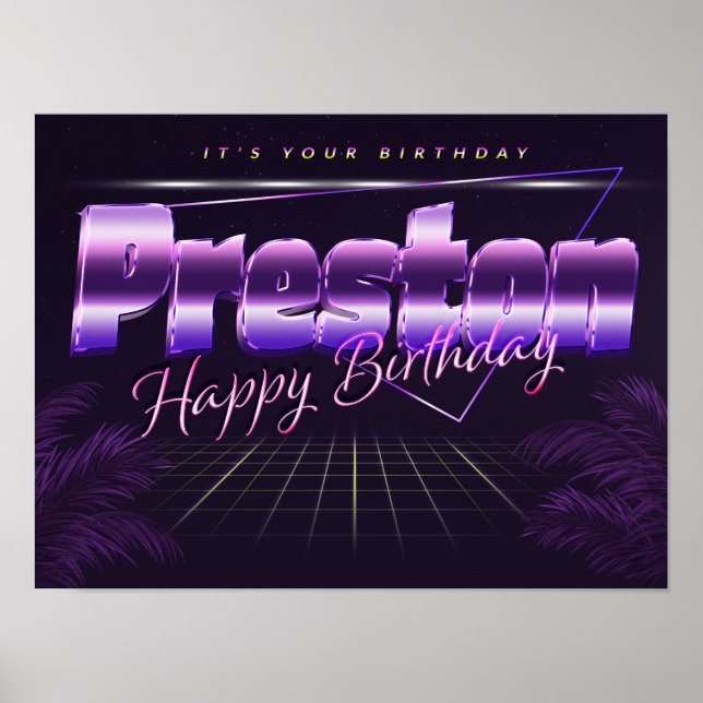 Preston Name Vorname lila retro Poster Geburtstag (Frente)