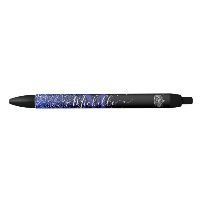 Preta Caneta Autografada Personalizada Royal Blue Glitz (Frente)